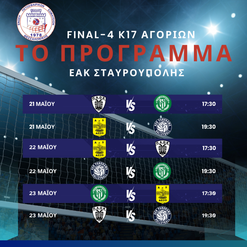 Βόλεϊ: Το πρόγραμμα του Final 4 K17 Αγοριών της ΕΠΕΣΘ